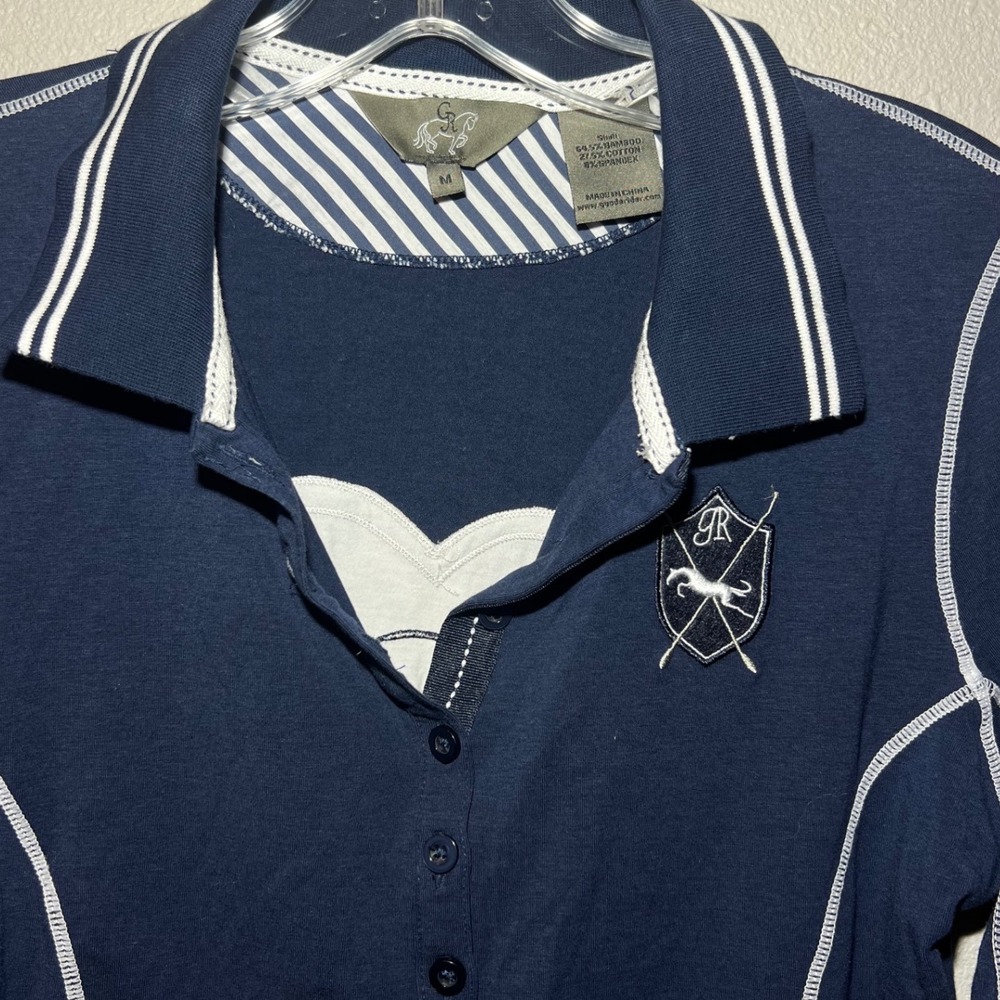Goode Rider Equestrian Polo Shirt Women's M Navy Blue Horse Riding Stretch - Picture 3 of 4